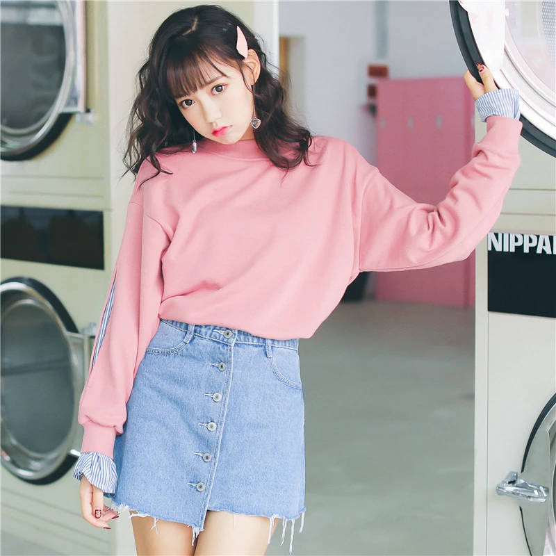 

Japanese Kawaii Long Sleeve Pink Sweatshirt Tops Women 2018 Korean Fashion Pullovers Schoolgirl Streetwear Sweatshirt Tops G127