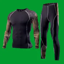 Мужские компрессионные наборы для отдыха, набор для фитнеса с длинными рукавами и принтом черепа, размер S-4XL