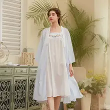 Китайский стиль, хлопковый женский халат+ слинг, комплект из 2 предметов, осень, новинка, вышивка, элегантный женский халат, наборы, домашняя одежда gx1197