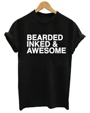 BEARDED INKED & AWESOME MENS GROOMING TATTOO BEARD T SHIRTFashion Design Free Shipping Mens T Shirts Fashion