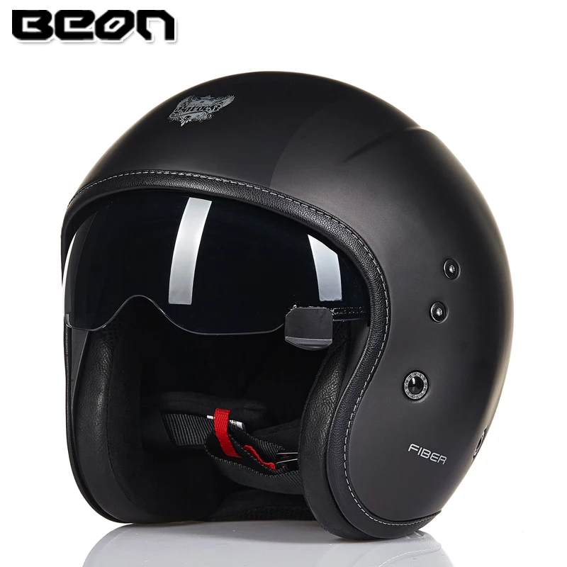 

BEON Motorcycle helmet Vintage Scooter open face helmet Retro Jet helmet Fiberglass capacete Moto cascos with inner visor