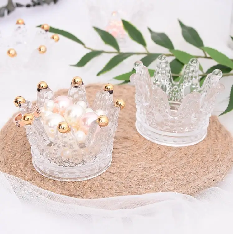 

Multifunctional Glass Crown Candlestick Jewelry Storage Box Ladies Ashtray Home Transparent Decorative Candler Ornaments 05522