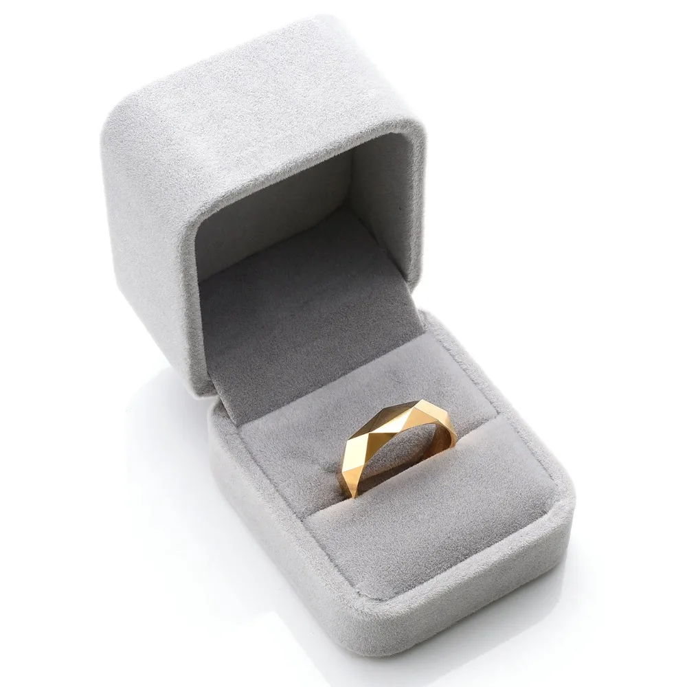 Personalized Master Tungsten Rings - Personalized 6mm Multi-Faceted Tungsten Carbide Rings Gold Polished Wedding Ring