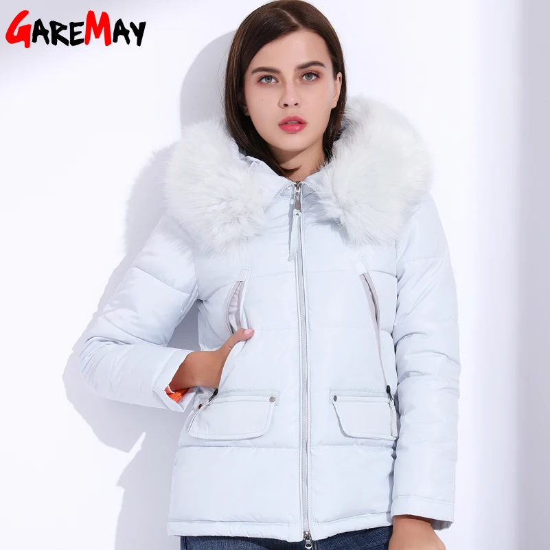 

GAREMAY Winter Women's Jacket Fur Down Cotton Coats For Women Plus Size Hooded Parka Short Slim Warm Big Fur Jackets Female Coat