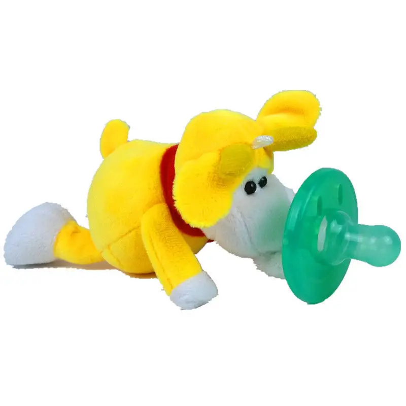 Новорожденная силиконовая забавная Соска-пустышка для малыша клипсы цепь животное Милая плюшевая игрушка пустышка Собака Обезьяна Снеговик кролик - Цвет: Yellow Bull