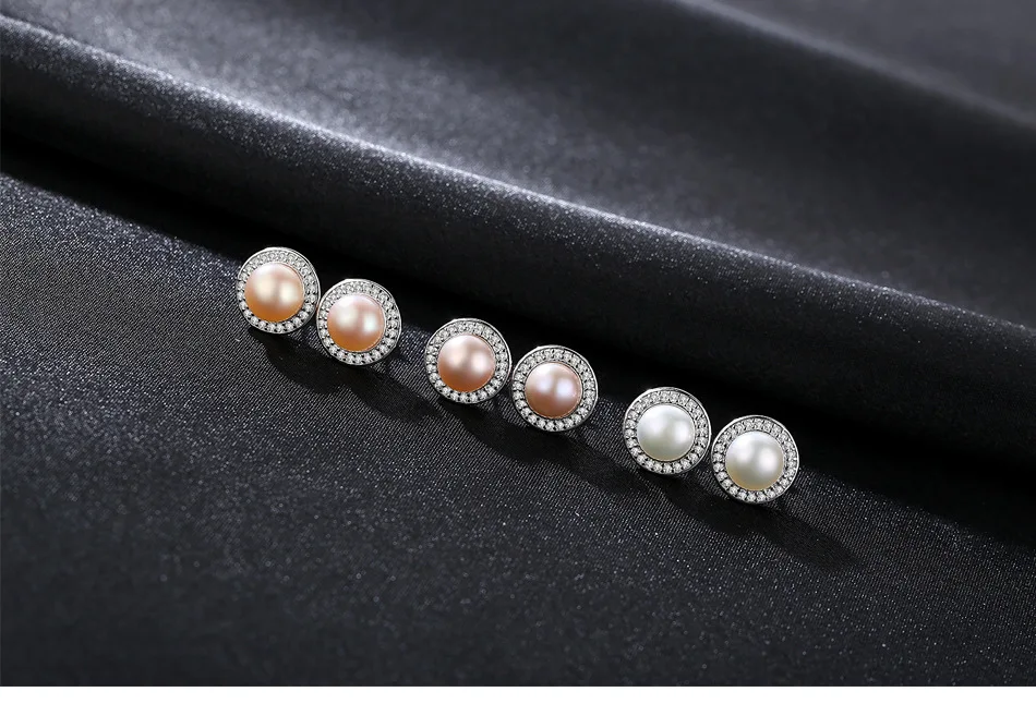 

S925 Sterling Silver Stud Earrings Earrings Round Freshwater Natural Pearl Accessories LBM44