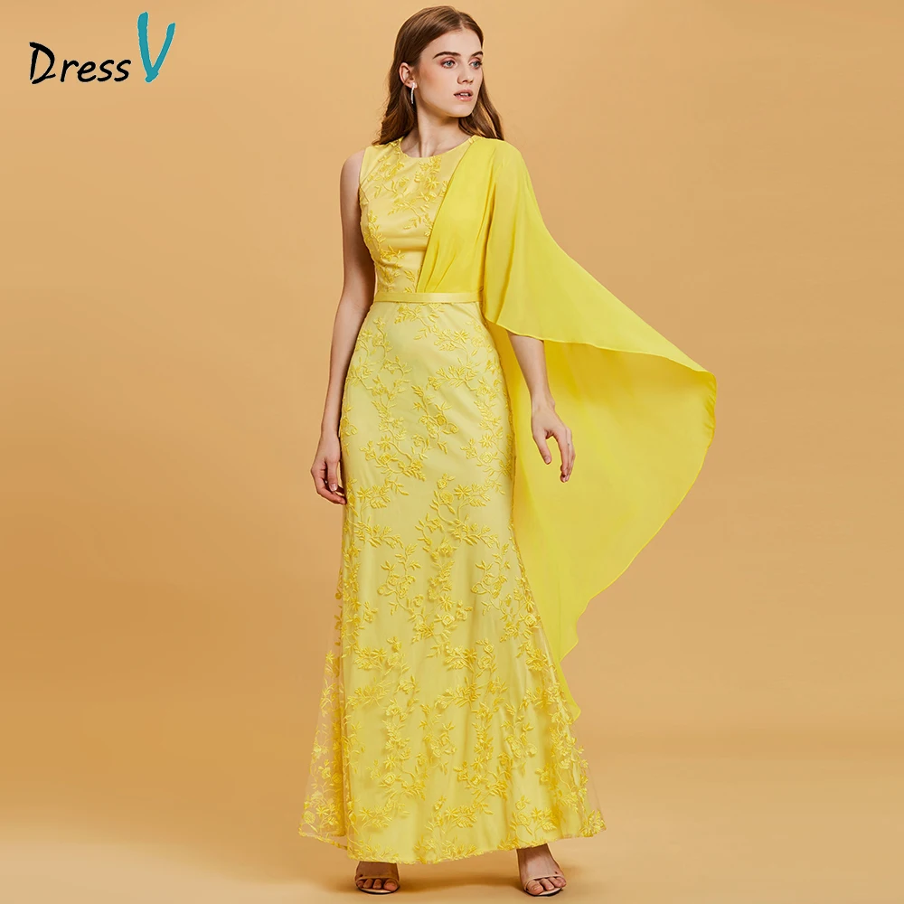 Dressv daffodil длинное недорогое вечернее платье из кружева, с вырезом на шее аппликации оболочка свадебное вечернее платье es