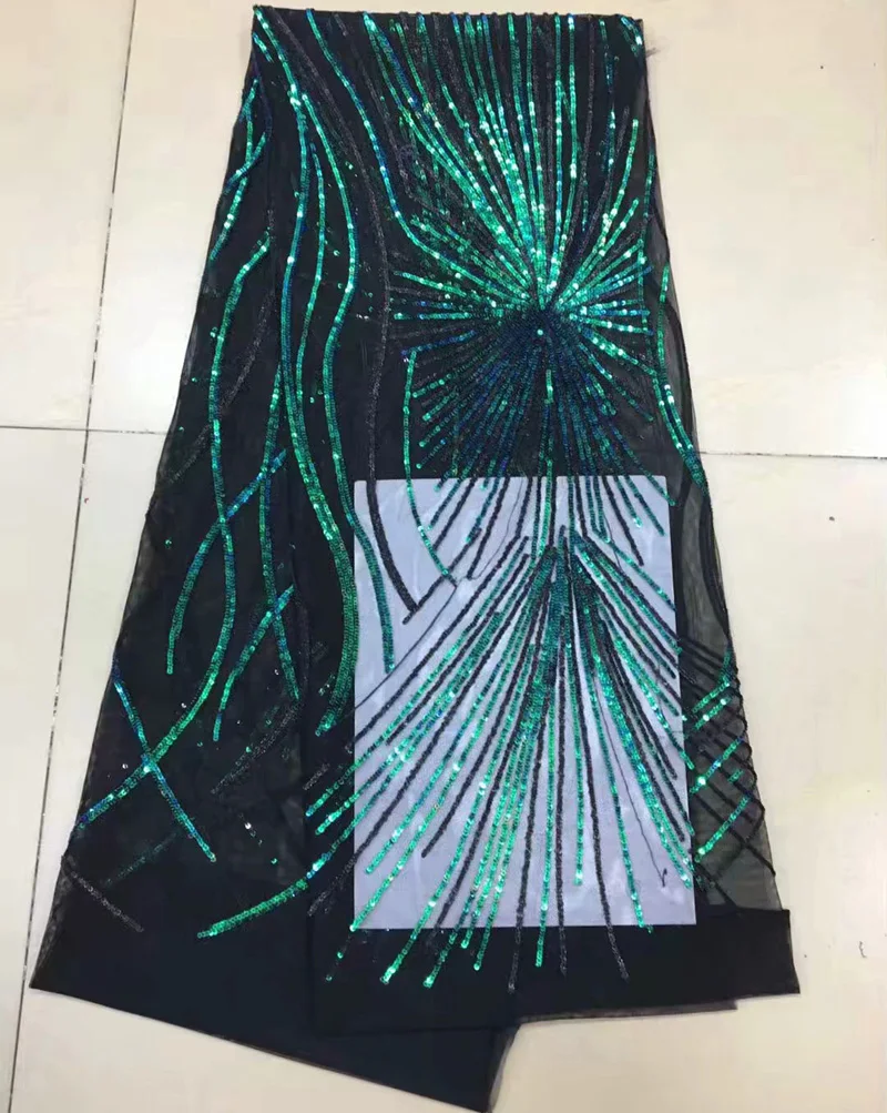 

Free shipping (5yards/pc) shining African French net lace fabric with lots of green and blue sequins for party dress FNJ54