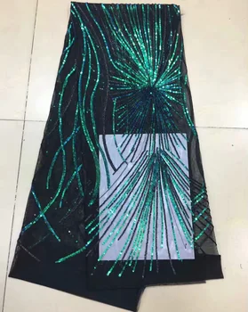 

Free shipping (5yards/pc) shining African French net lace fabric with lots of green and blue sequins for party dress FNJ54