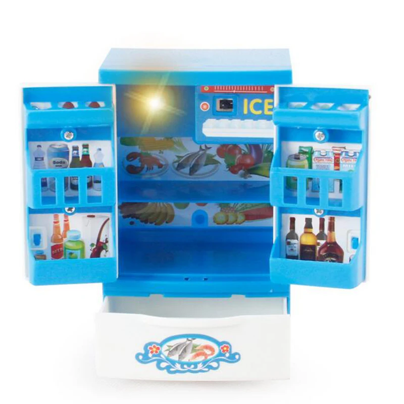 

Blue Mini Lovely Refrigerator toy red Mini Cook set Cosplay For kids girl baby toys Gifts Children Plastic Kitchen House Pretend