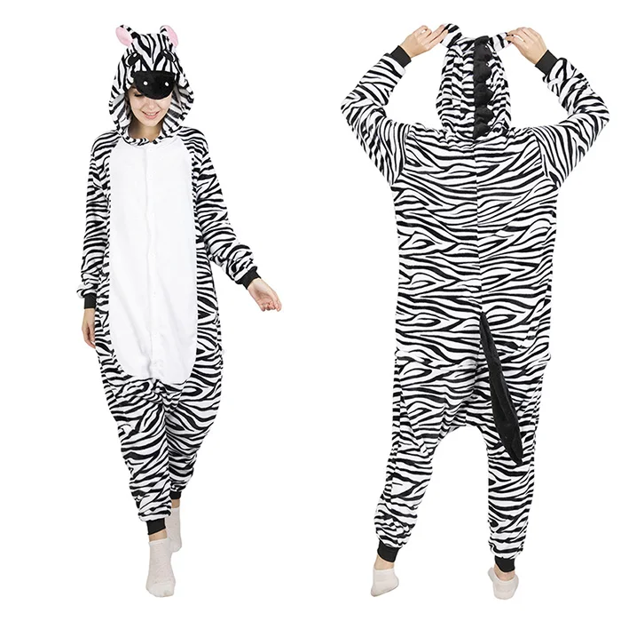 KIGUCOS, Пижама для взрослых с животными, пижама с рисунком панды для мужчин и женщин, смешной Рождественский подарок, единорог, комбинезон, зимняя Пижама - Цвет: Zebra