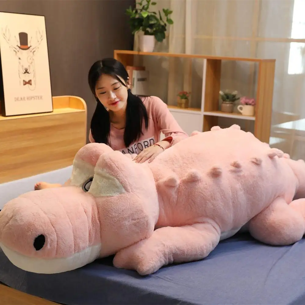 Grande taille Crocodile couché Section peluche oreiller tapis en peluche Crocodile doux peluche Animal jouet dessin animé en peluche poupées enfants fille cadeau