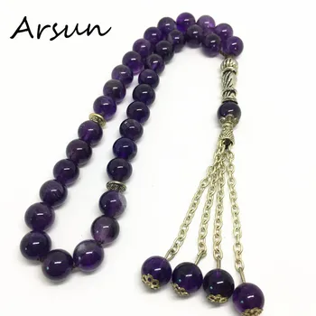 

33 Beads 8mm Natural Dark Purple Stone Muslim Prayer Beads Islamic Tasbih Allah Prayer Rosary Tesbih Islam Misbaha Free Shipping