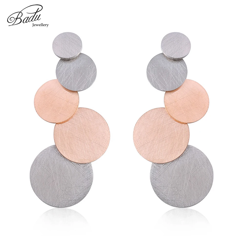 Badu, серьги из розового золота, длинные, из нержавеющей стали, женские, в стиле панк, трендовые серьги, уникальный дизайн, царапины, крутые ювелирные изделия, 5 кругов, очаровательные