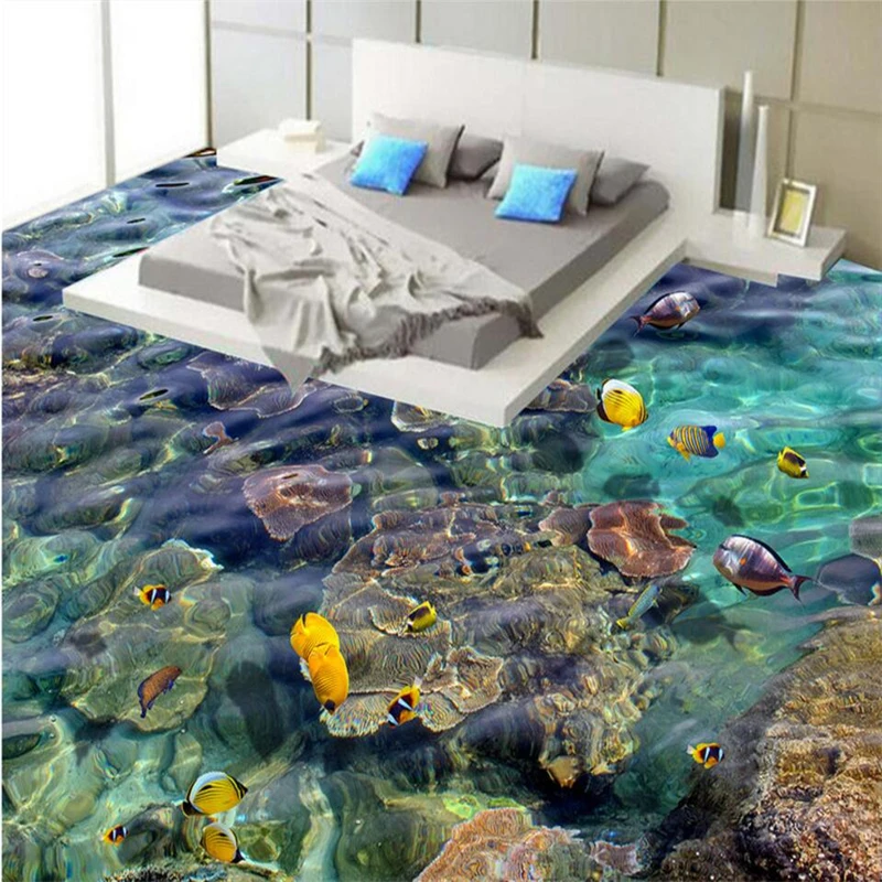 

wellyu Seabed Coral Tropical Fish 3D Floor Painting Customized Large Mural Pvc Waterproof Thicker Wearable papel de parede