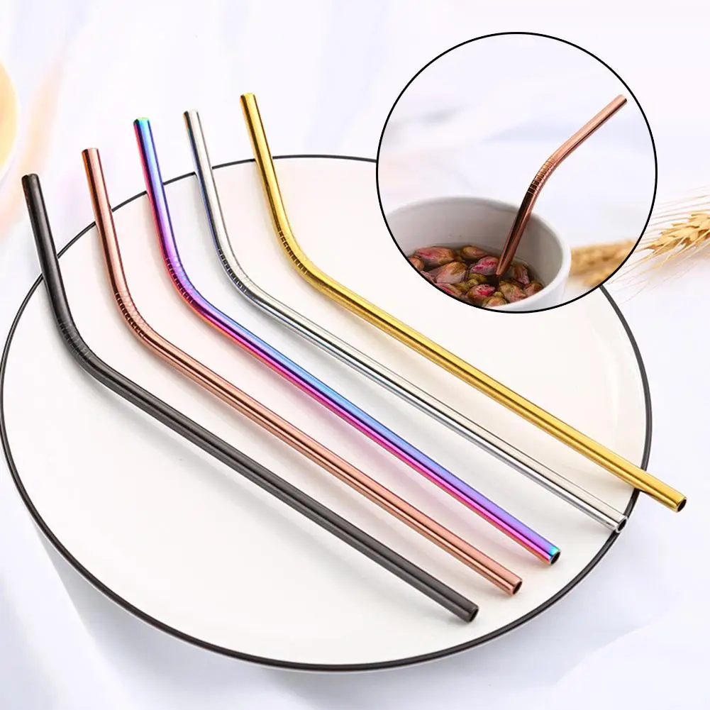 

304 Stainless Steel Colored Metal Straw Creative Reusable Bent Stainless Steel Metal Durable Coffee Tea Drinking Straw