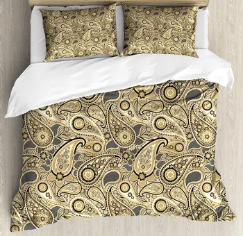 

Earth Tones Duvet Cover Set Iranian Pattern Based on Traditional Asian Paisley Welsh Pears, Decorative 4 Piece Bedding Set
