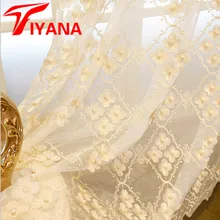 Romantic Floral Tulle Voile For Living Room Door Pearl Embroidered Window Curtain Drape Panel Sheer Scarf Valances P369Z30