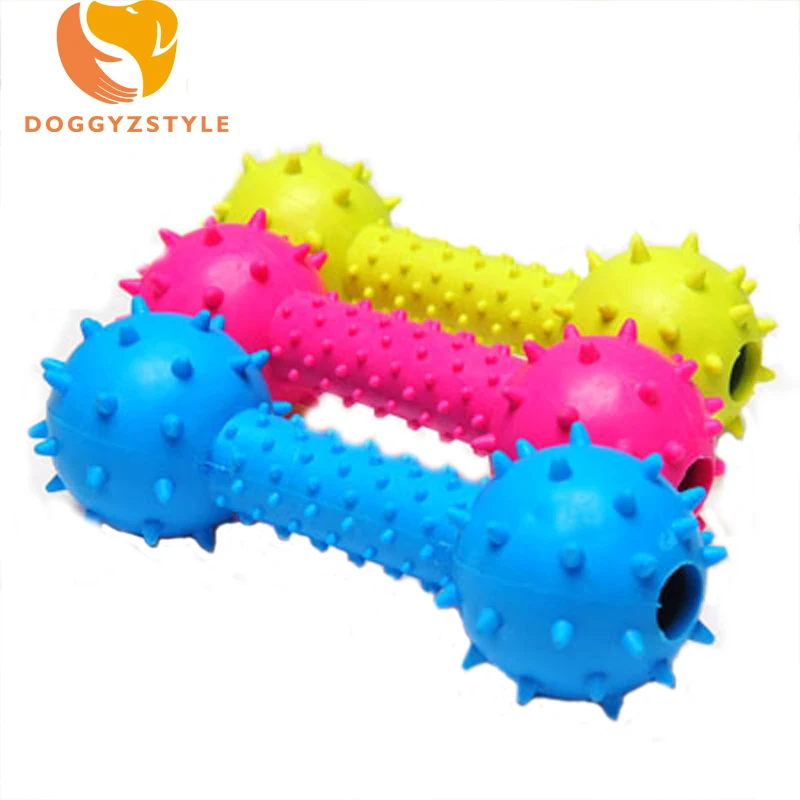Rubber Dog Toy squeakers Barbell Pet Dog Squeak Chew TPR Double Bells