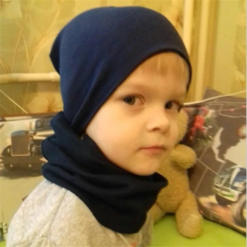 Для детей от 4 до 12 лет однотонный хлопковый Детский комплект с шапочкой и шарфом