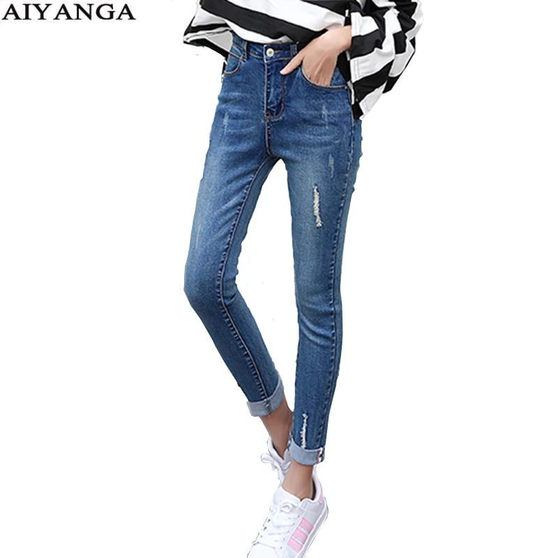 Jeans for Women Blue Jeans Mid Waist Jeans Woman High Elastic plus size Stretch Jeans female washed denim skinny pencil pants