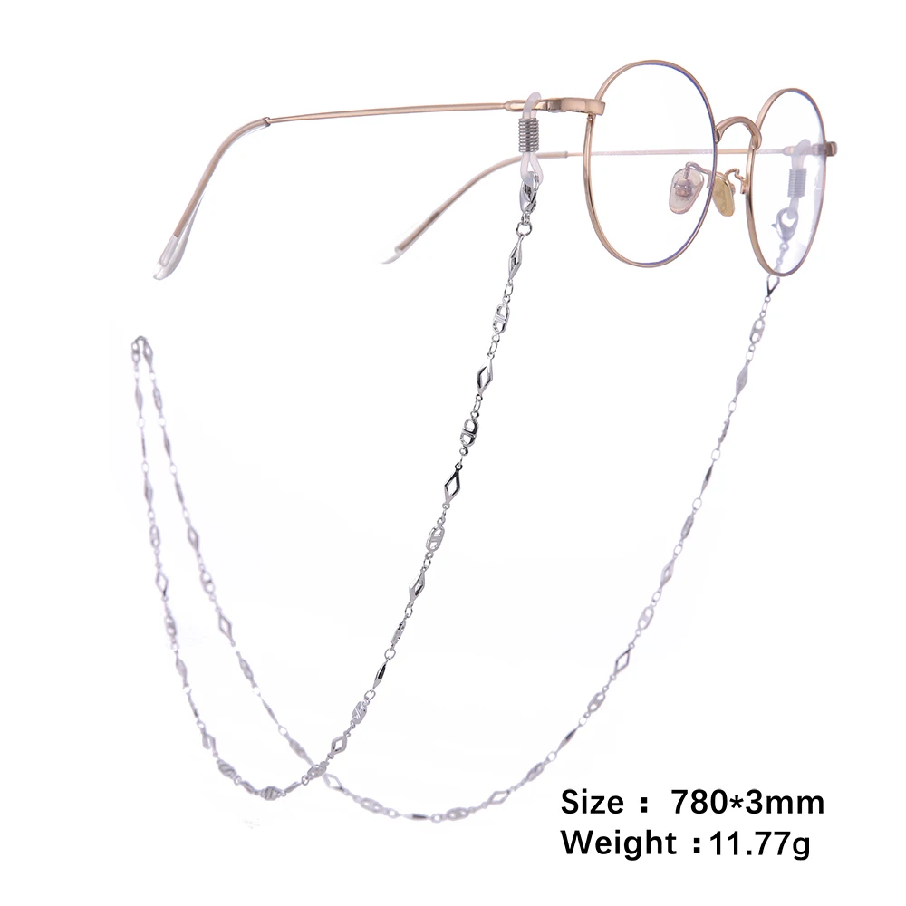 Skyrim, дизайн, геометрические солнцезащитные очки, шейный шнур для женщин, очки, лента с цепочкой, ремешок, аксессуары для очков - Цвет: Silver-White