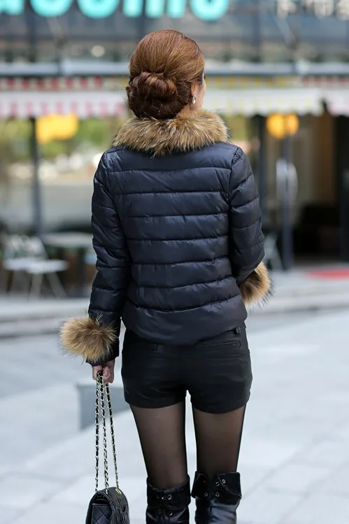 Наивысшего качества Подпушка пальто Missfofo тонкий сладкий большой меховой воротник короткая верхняя одежда дизайн леди меха лисы пуховая куртка