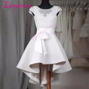 

Elegant Short White Homecoming Dresses 2018 A-line Jewel Neck Sleeveless Lace Corset Ruffles Skirt Prom Dress Formal Gowns