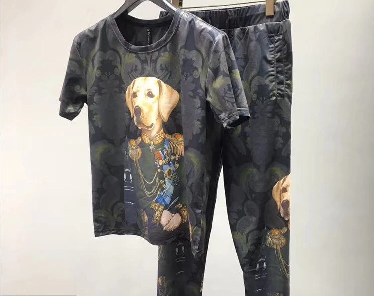 

New arrival leopard dog duke crown royal print suit tees top t shirts +pant set for men designer brand clothing tracksuit