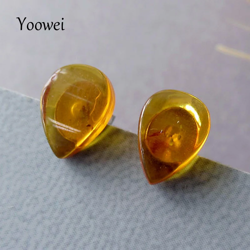 

Yoowei Baltic Pure Amber Earrings for Etsy Jewelry Supplier Tiny Teardrop Shape Creative Natural Amber Stud Earrings Wholesale