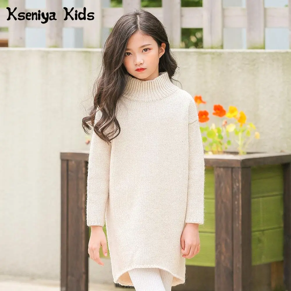 Kseniya Kids Sweaters Long Style Wool High Collar Knitted Autumn Winter Girl Sweater