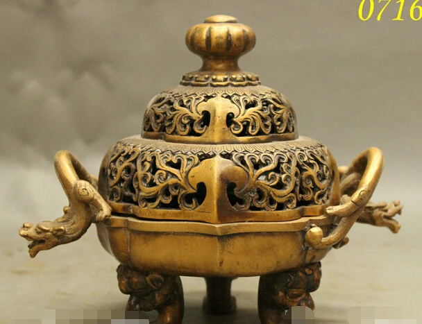 

shitou 002425 8" Marked Chinese Palace Bronze Dragon Lion Head Statue Incense Burner Censer discount 30% (C0324)