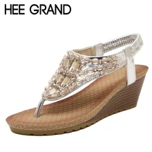 HEE GRAND Summer Wedges Sandals With Rhinestone Crystal Female Fashion Sexy Bling Platform Flip Flops Casual Shoes Woman XWZ896
