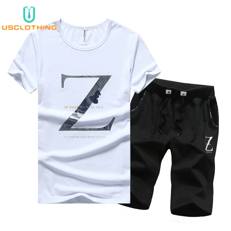 2Pcs New T Shirt Men Sets Fashion Men's Suit Mens Clothes  2 Pieces Set Quick Dry T Shirts+ Shorts Sportswear Tracksuit