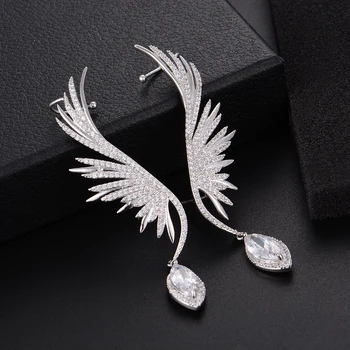

missvikki Handmade Fashion Brand Feather Shape Earrings Popular Earrings Temperament High Clear Cubic Zirconia