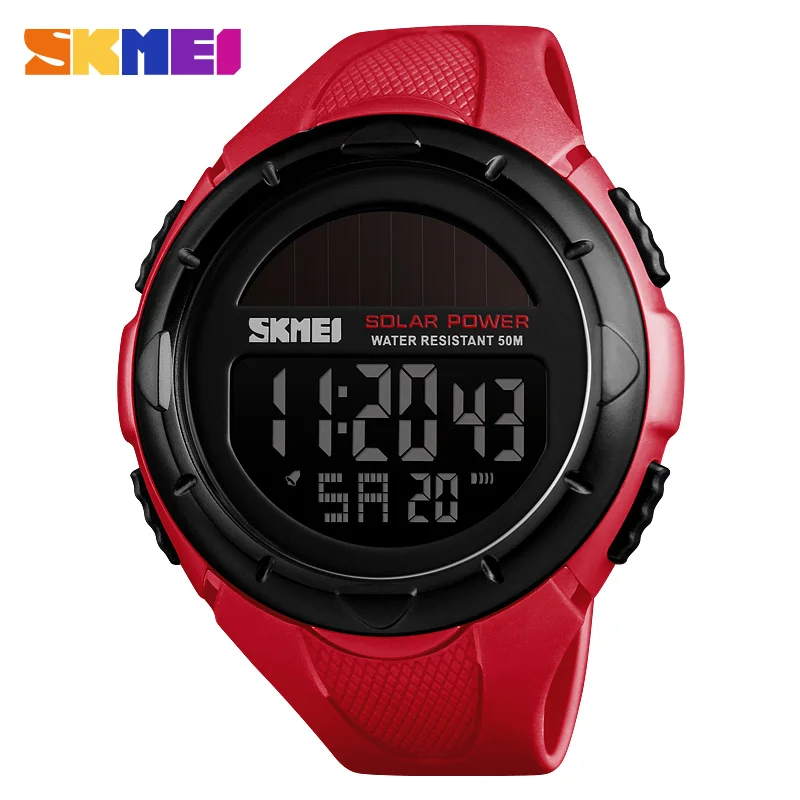 SKMEI спортивные часы Мужские цифровые наручные часы уличные солнечной энергии водонепроницаемые Роскошные мужские часы 1405 Relogio Masculino - Цвет: Red