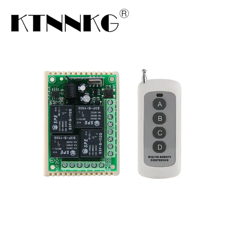 

KTNNKG DC 24V 10A 4CH wireless remote switch with antenna remote control self-locking interlock Jog 3 working mode DIY