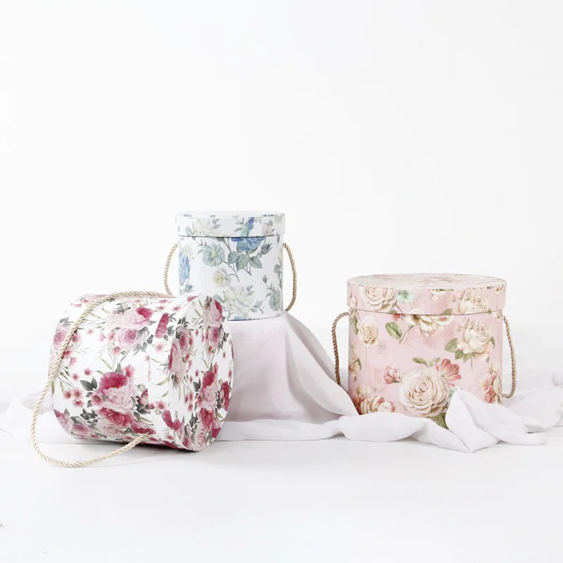 

3pcs Round Hug Bucket with Drawstring Flowers Plant Small Medium Large Rose Box Valentine's Day Father's Day 520 Packaging Box