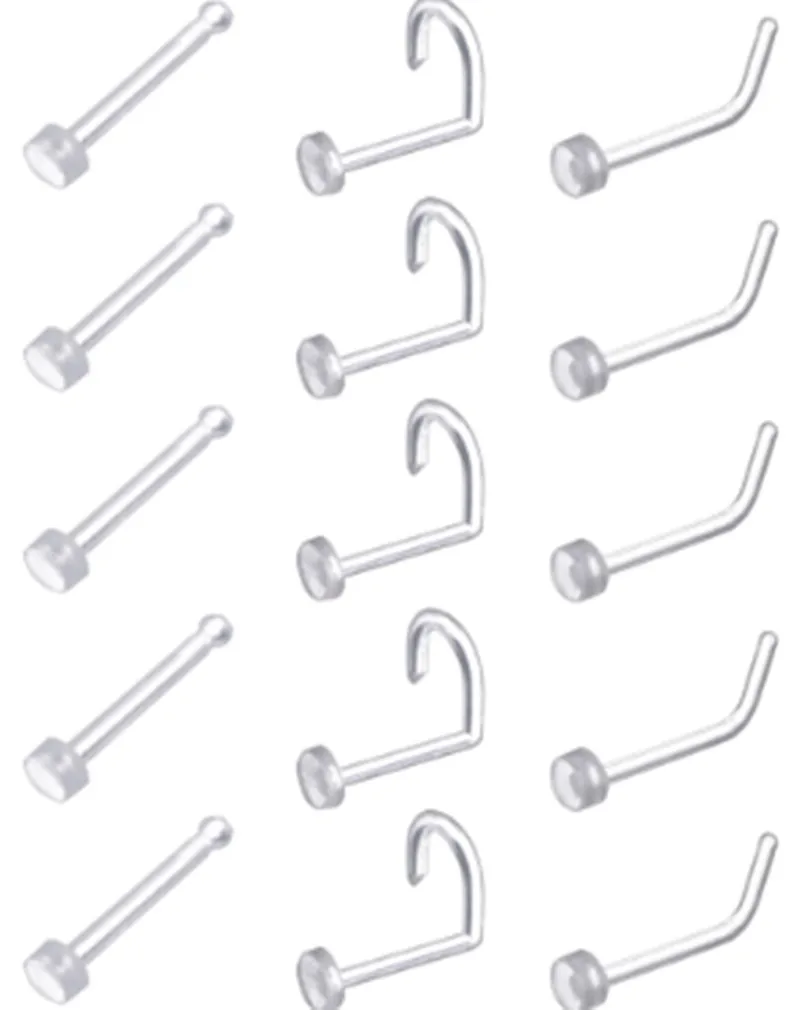

Free shippment 100pcs Flexible Acrylic NOSE RETAINERS HIDE PIERCING CLEAR NOSE RING STUD Body Piercing Jewelry 20G/18GX2MM Flat