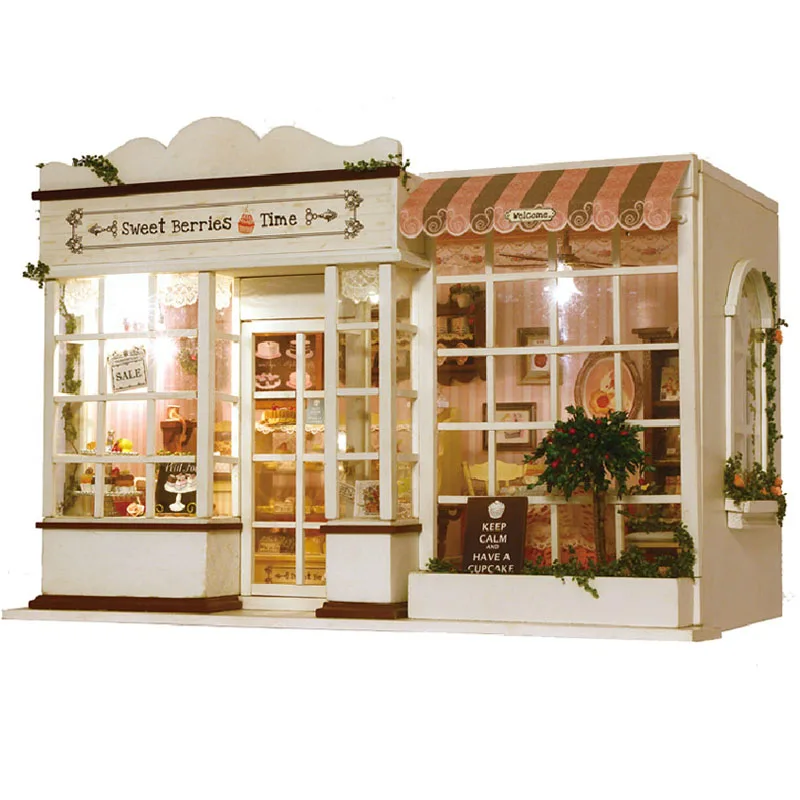 

Assembled model House Set with Furniture Miniature 3D Wooden Dollhouse LED Handmade Toys For Children A series