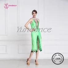 Горячая Распродажа, платье для латинских танцев, зеленый профессиональный костюм, бахрома, Самба, красочный женский танцевальный зал состязание, платья L-15121