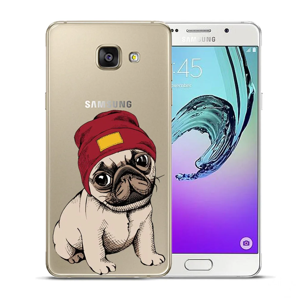 Милый дизайн мопса Мягкий ТПУ силиконовый чехол для телефона Samsung Galaxy A3 A5 A7 2016 2017 A6