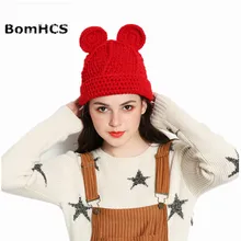 BomHCS шапка с кошачьими ушками ручной работы зимняя теплая Толстая вязаная шапка подарок