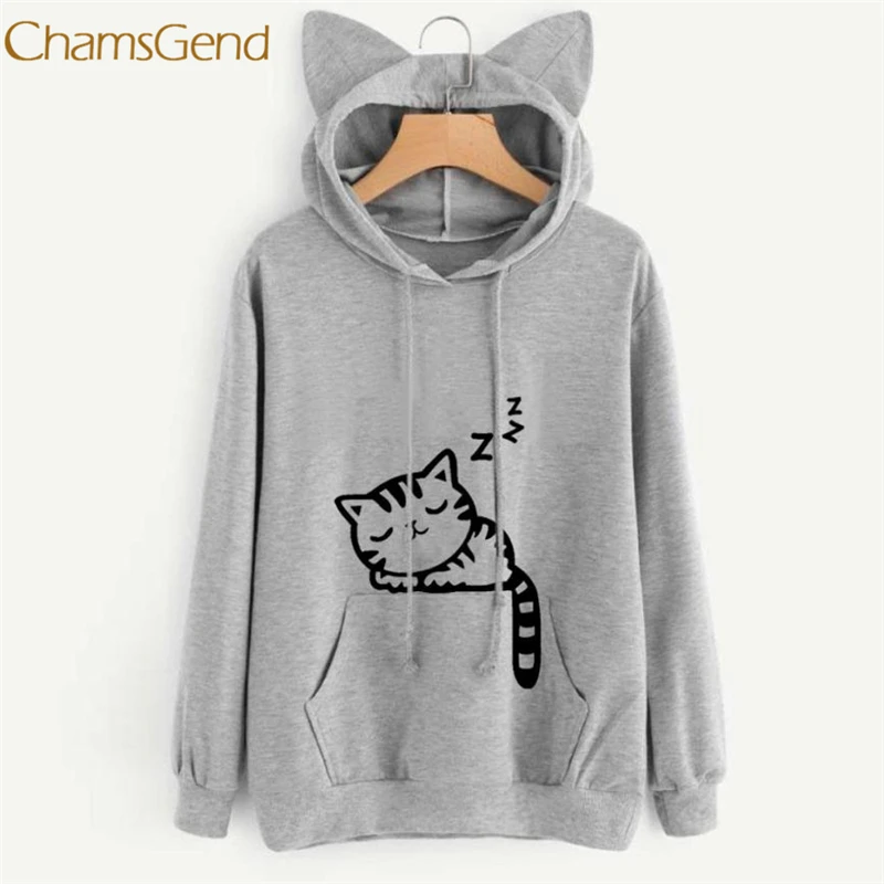 Женская толстовка с капюшоном CHAMSGEND Cat повседневные толстовки принтом Kawaii
