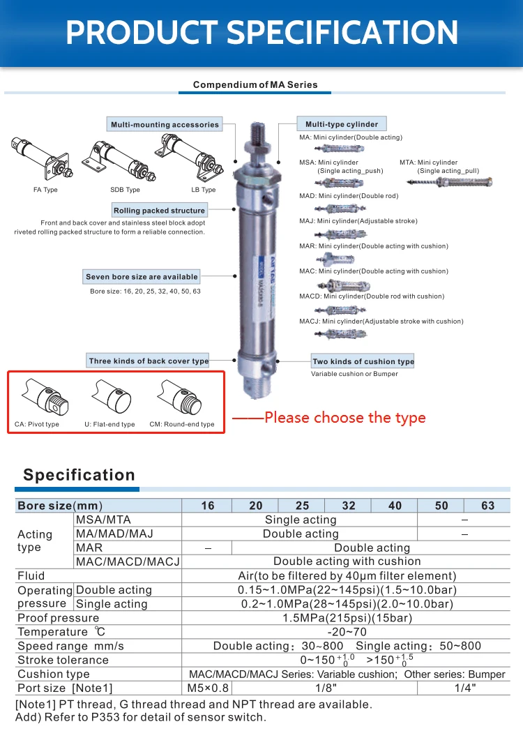 mini cylinders bore 16mm CDJ2B double acting small pneumatic piston cylinder