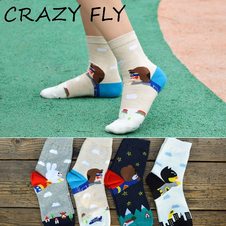 Магазин Crazy Fly Новый 2019 Для женщин и Для мужчин носки Симпатичные Супермен печатным рисунком Harajuku круто короткие носки новинка Повседневное