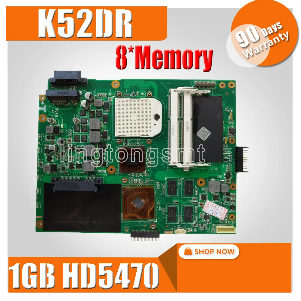 Promo  K52DR laptop Motherboard For ASUS K52DY A52D K52DE K52D X52D K52DR Mainboard 1GB HD5470 8*Memory