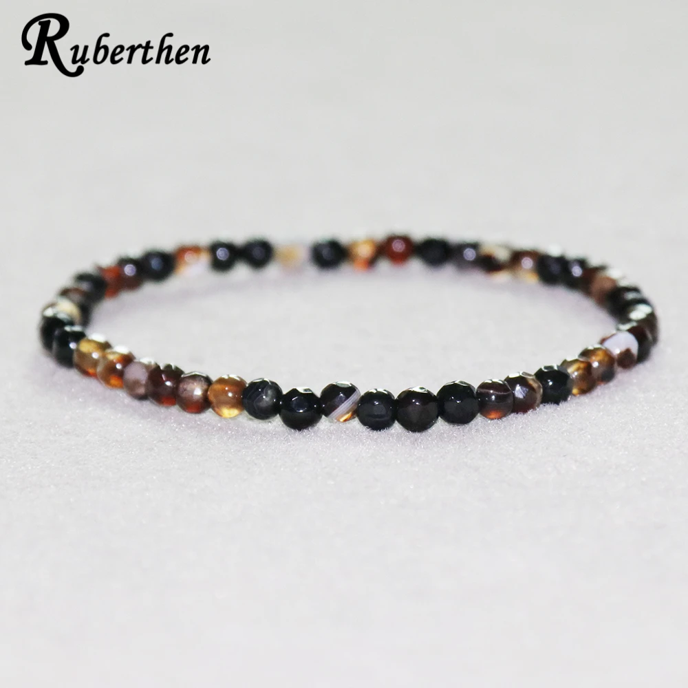 

Ruberthen New Design Spirit Yoga Bracelet 4 mm Coffee Agates Bead Bracelet Mini Gem Stone Friendship Bracelet