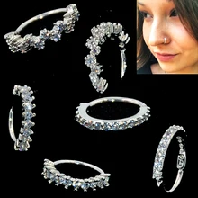 1PC okrągły cyrkon zginalny pierścień z klejnotem zginalny bez szwu kolczyk w nosie stal chirurgiczna kryształ ucha Trague kolczyk na chrząstkę Piercing 1mm