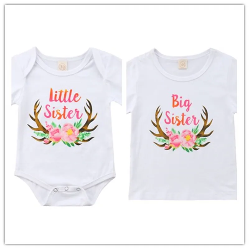 CANIS Family Toddler Baby Girls Girl Print Little Big Sister Match Clothes Jumpsuit Bodysuit Top Outfits T Shirts Bebe T-Shirt